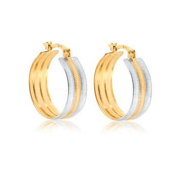 18K Gold Layered Oro Laminado 23 mm Two Tone Texturized Hoops Wholesales 21.0276